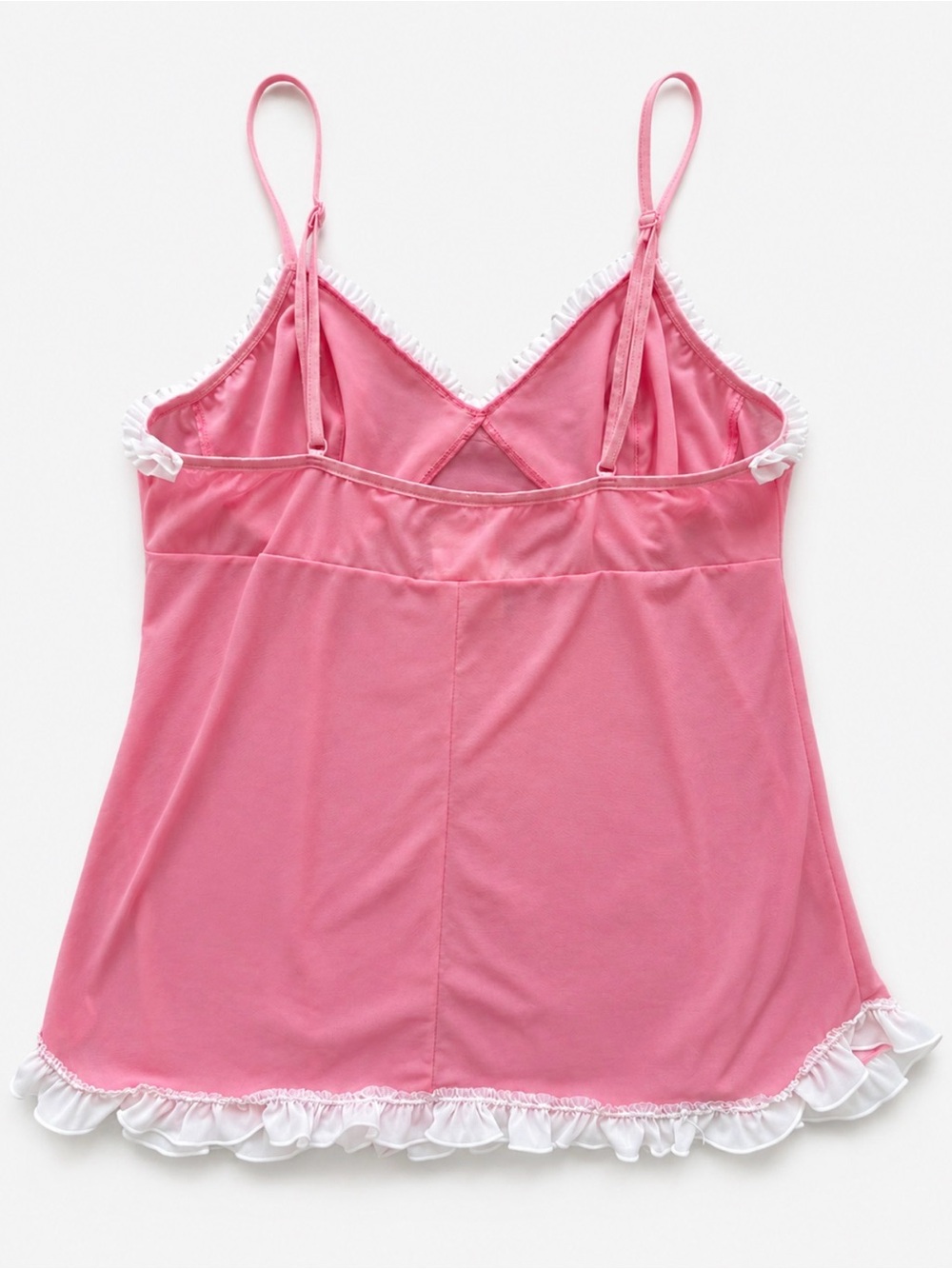 La Vie en Rose Pink Sheer Mesh Ruffle Trim Babydoll Camisole Top Medium - Picture 4 of 5